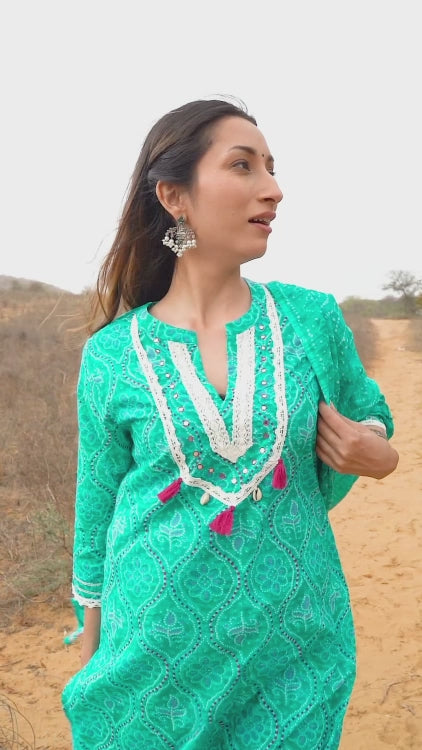 Sea Green Cotton Kurta Set with Afghani Pant